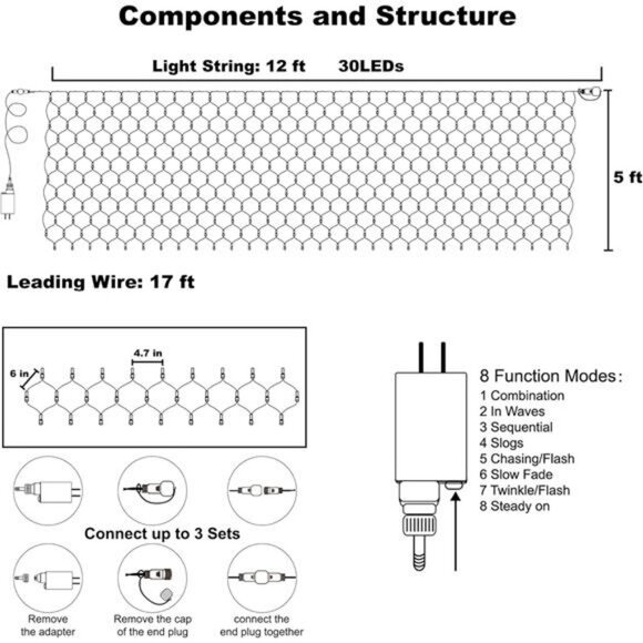 Outdoor Christmas Net Lights, 12FT x 5FT 360 LED Fairy String Light with 8 Modes - Picture 4 of 7